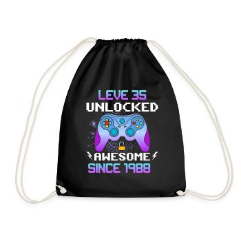 Level 35 Freigeschaltet Awesome seit 1988 Funny Gamer - Turnbeutel - Schwarz - Vorne