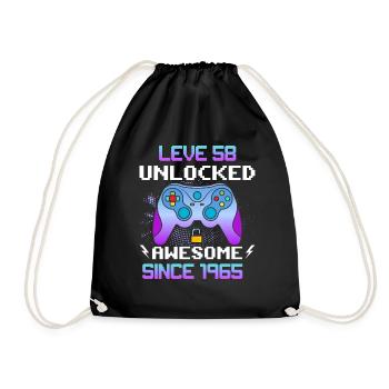 Level 58 Unlocked Awesome Since 1965 Funny Gamer - Drawstring Bag - black - Front