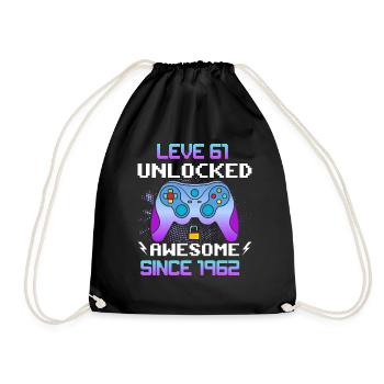 Level 61 Unlocked Awesome Since 1962 Funny Gamer - Drawstring Bag - black - Front