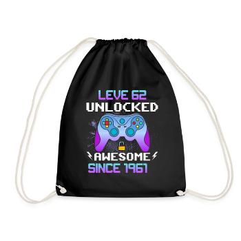 Level 62 Unlocked Awesome Since 1961 Funny Gamer - Drawstring Bag - black - Front
