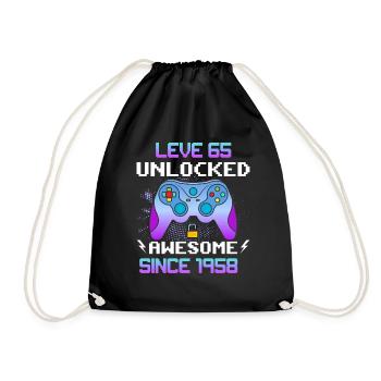 Level 65 Unlocked Awesome Since 1958 Funny Gamer - Drawstring Bag - black - Front