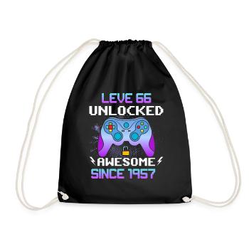 Level 66 Unlocked Awesome Since 1957 Funny Gamer - Drawstring Bag - black - Front