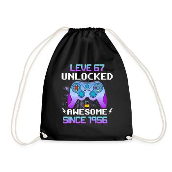Level 67 Unlocked Awesome Since 1956 Funny Gamer - Drawstring Bag - black - Front