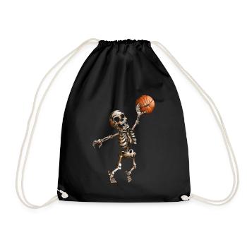 Basketball Player Ball Game Halloween Skeleton Fan - Drawstring Bag - black - Front