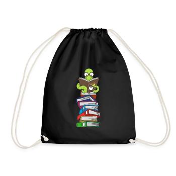 Wurm reads books with coffee - Drawstring Bag - black - Front