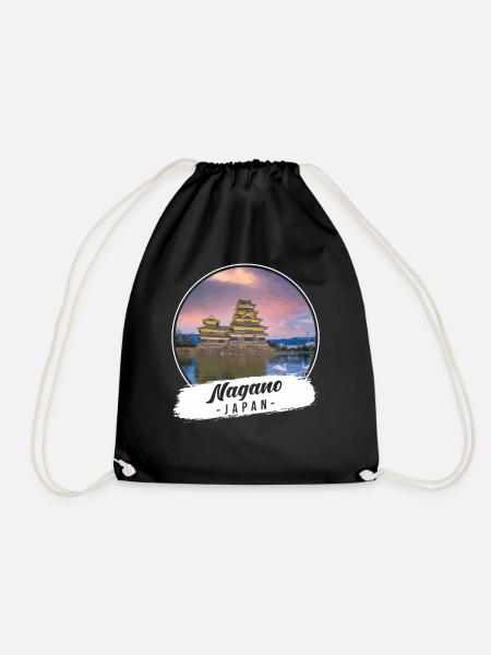 Nagano Japan Souvenir - Drawstring Bag - black