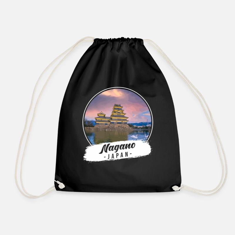 Nagano Japan Souvenir - Drawstring Bag - black