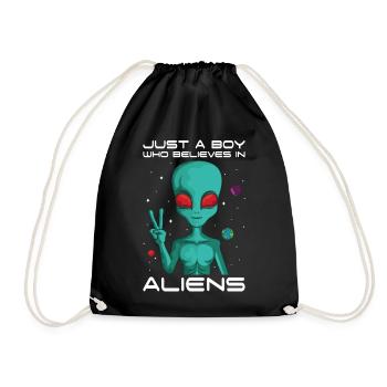 Boy Who Believes in Aliens Planet Universe Alien - Drawstring Bag - black - Front