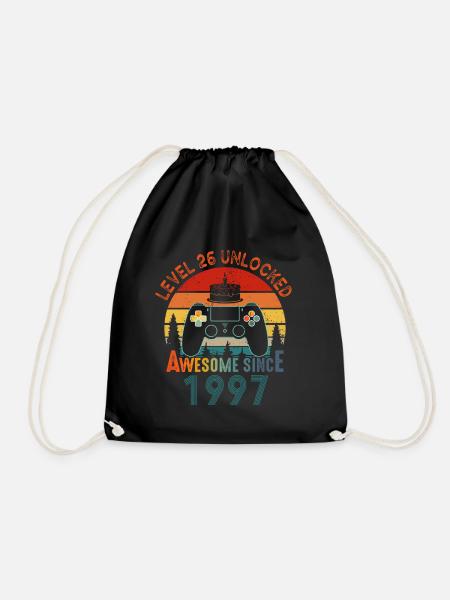 Level 26 Unlocked Awesome Since 1997 Funny Gamer - Drawstring Bag - black