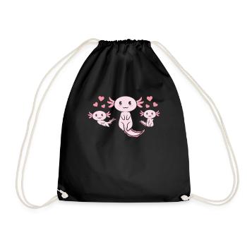 Axolotl with Hearts Kawaii Axolotls Cute Axolotls - Drawstring Bag - black - Front