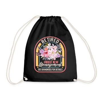 Retired Under New Management Floral Shirt, Funny - Drawstring Bag - black - Front