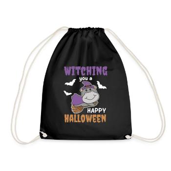 Hippo Hexe Hexen Witching you a Happy Halloween - Turnbeutel - Schwarz - Vorne