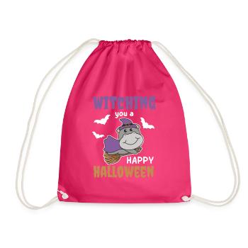 Hippo Witch Witches Witching you a Happy Halloween - Drawstring Bag - fuchsia - Front