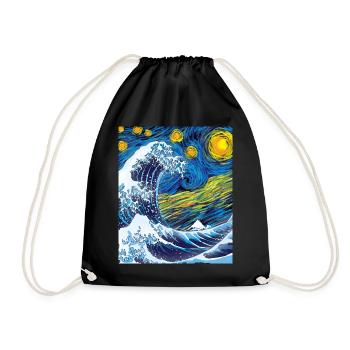 Kanagawa Waves Aesthetic Japanese Art Great Wave - Drawstring Bag - black - Front