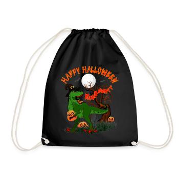 HAPPY HALLOWEEN T-REX WITH PUMPKIN - Drawstring Bag - black - Front