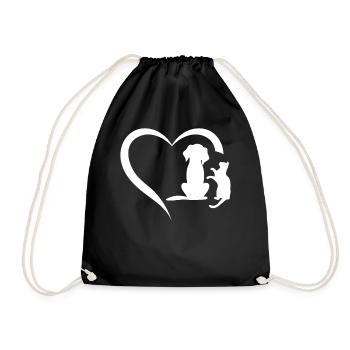 Dog Puppy and Baby Cat Heart Animal Dog & Cat Hear - Turnbeutel - Schwarz - Vorne