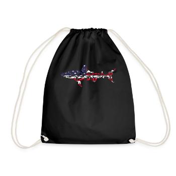 Great White Shark American Flag Shark Fish White S - Turnbeutel - Schwarz - Vorne