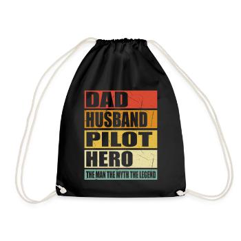 Father Husband Pilot Hero - Drawstring Bag - black - Front