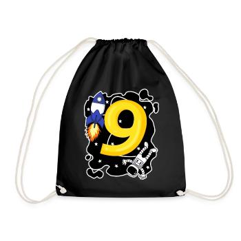 Junge 9 Jahre alt - 9. Geburtstag Geschenk - Turnbeutel - Schwarz - Vorne