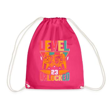 Level 23 Unlocked Awesome Since 2000 Funny Gamer - Drawstring Bag - fuchsia - Front
