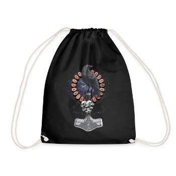 Norse Viking Hammer Raven - Drawstring Bag - black - Front