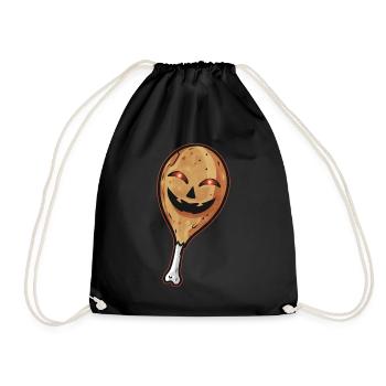 Chicken Thigh With Jack O Lantern Face Costume - Drawstring Bag - black - Front