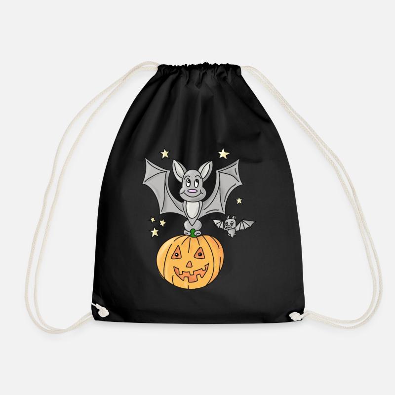 Halloween Bat Sitting On A Pumpkin - Drawstring Bag - black
