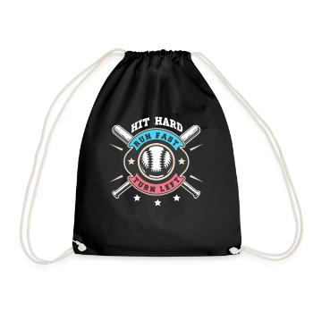 Hit Hard Run Fast Turn Left Baseball - Turnbeutel - Schwarz - Vorne