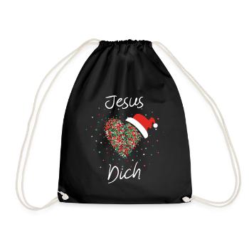 Jesus liebt Dich Christ Christlich Wichtelgeschenk - Turnbeutel - Schwarz - Vorne