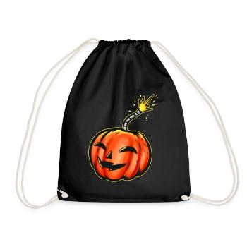 Scary Pumpkin Bomb With Ignited Fuse Halloween - Drawstring Bag - black - Front