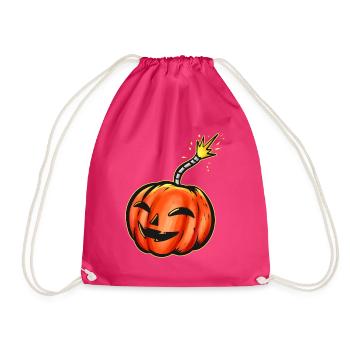 Scary Pumpkin Bomb With Ignited Fuse Halloween - Drawstring Bag - fuchsia - Front