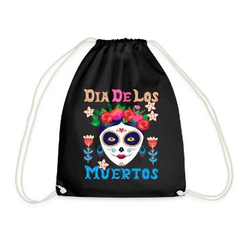 Dia-de-los-Muertos, La-Catrina Mexico, sugar-skull - Drawstring Bag - black - Front