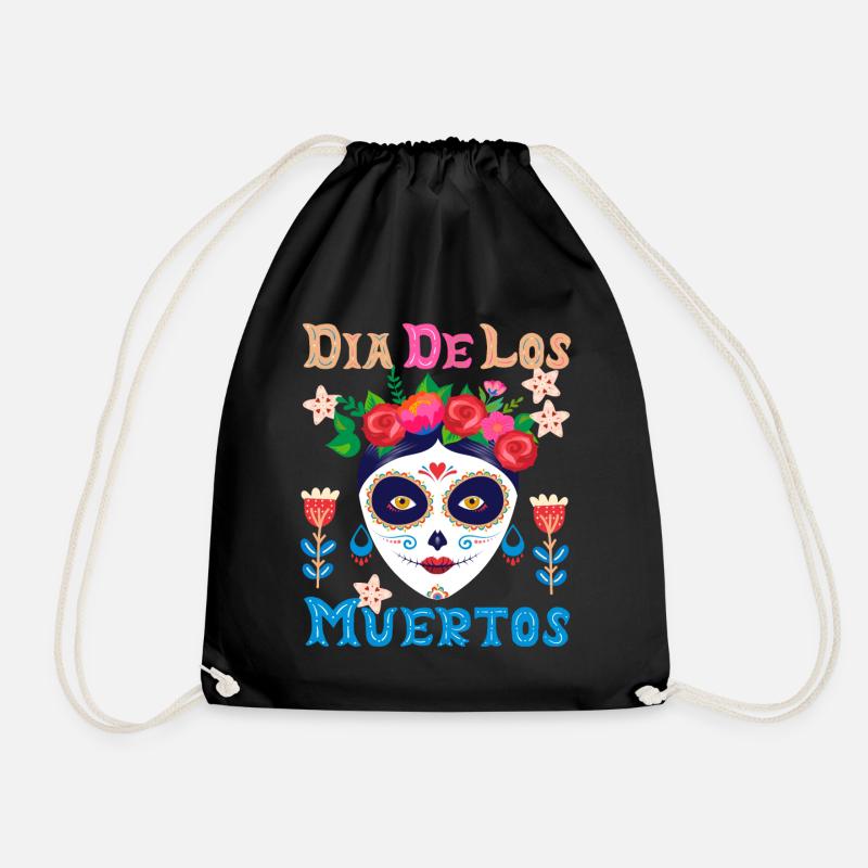 Dia-de-los-Muertos, La-Catrina Mexico, sugar-skull - Drawstring Bag - black