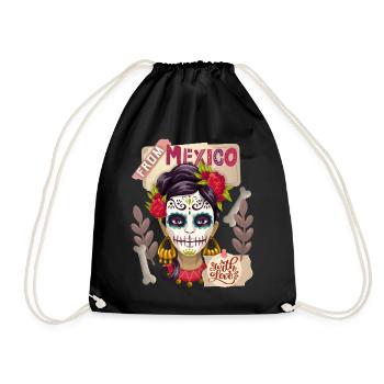 Mexico, Dia-de-los-Muertos, sugar-skull La-Catrina - Drawstring Bag - black - Front
