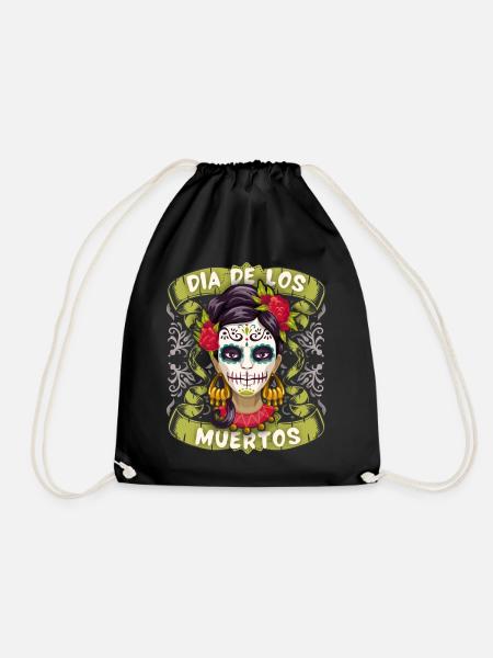 Dia-de-los-Muertos, Mexico Vintage-sugar-skull - Drawstring Bag - black