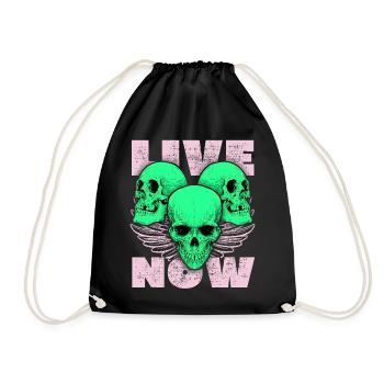3 skulls, 3 skulls, angel wings saying - Drawstring Bag - black - Front