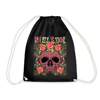 Crâne avec des roses, drôle de dicton Stay-Cool - Sac de sport léger - noir - Devant