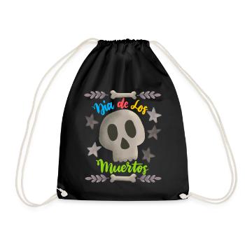 Dia-de-los-Muertos, Day-of-the-Dead, Sugar-Skull - Turnbeutel - Schwarz - Vorne