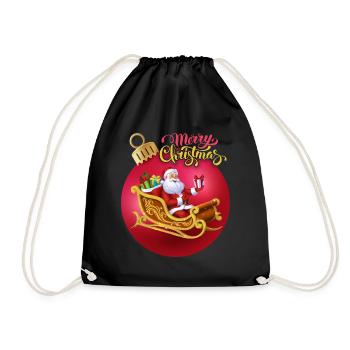 Merry Christmas Kalligrafie, Weihnachtsmann - Turnbeutel - Schwarz - Vorne