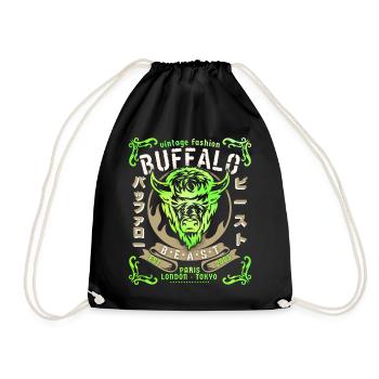 Vintage-Büffel Büffelkopf, Büffel-Design - Turnbeutel - Schwarz - Vorne