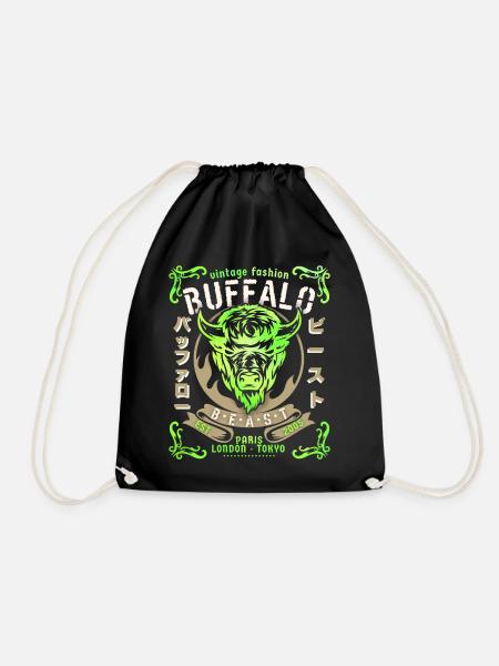 Vintage Buffalo Buffalo Head, Buffalo Design - Drawstring Bag - black