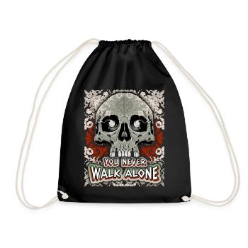 Totenkopf, Barockmuster, lustiger Spruch, Gothic - Turnbeutel - Schwarz - Vorne