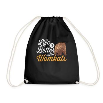 Life is better with Wombat Australia Marsupial - Drawstring Bag - black - Front