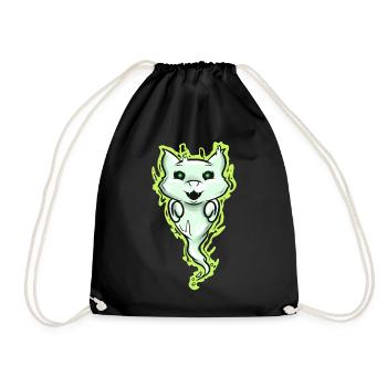 Ghost Cat Spirit Green Eyes Halloween - Drawstring Bag - black - Front