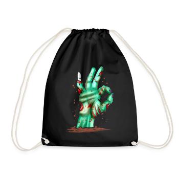 Zombie Hand Out Of Grave Showing Excellent Sign - Drawstring Bag - black - Front