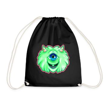 Fluffy Green One Eyed Monster With Horns Halloween - Drawstring Bag - black - Front