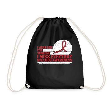 HIV AIDS Awareness Month Shirt, I Wear Red For - Drawstring Bag - black - Front