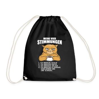 Lustige Katze Stimmung Kaffee Büro Geschenk Fun - Turnbeutel - Schwarz - Vorne