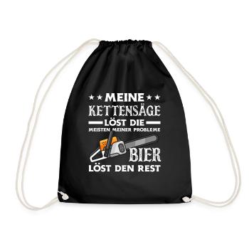 Kettensäge Bier Liebhaber Geschenk - Turnbeutel - Schwarz - Vorne