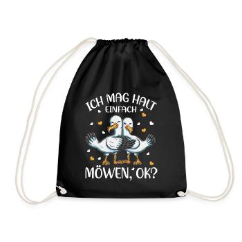 Ich mag halt einfach Möwen OK Möwe Outfit Geschenk - Turnbeutel - Schwarz - Vorne